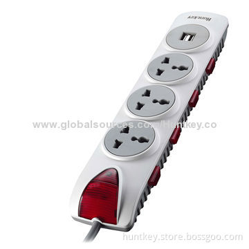 Universal Power Strip with 2 USB Ports and Four Independent Switches